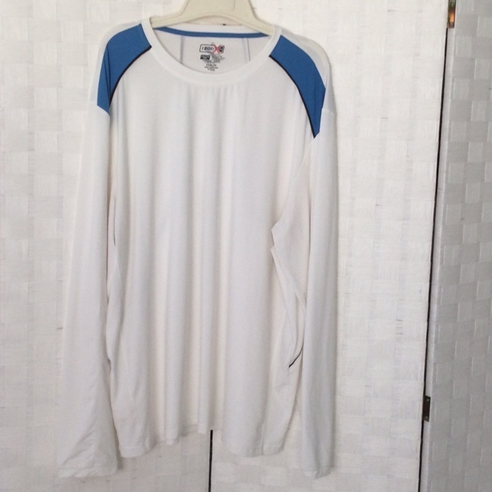 IZOD Mens Pullover shirt size XXL long sleeves Color white & blue    #290